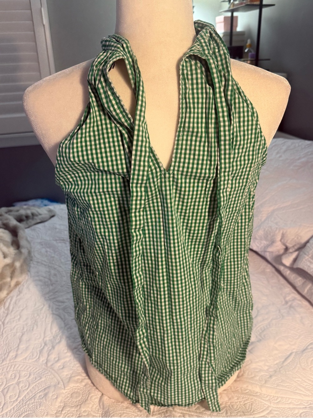 J. Crew Green Gingham Halter Neck Blouse - Picture 9 of 11